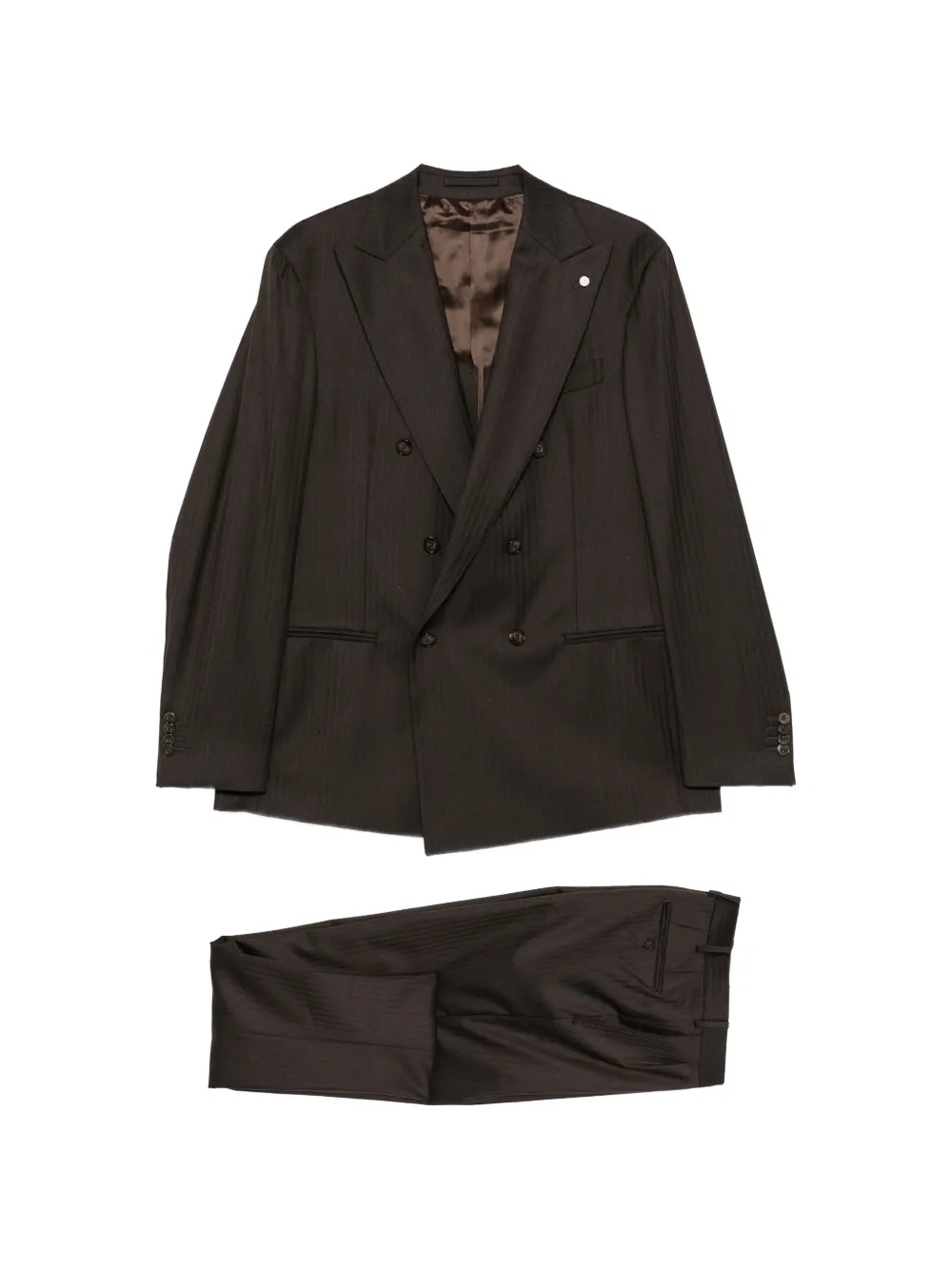 LUIGI BIANCHI MANTOVA double-breasted chevron-pattern suit - Marrone