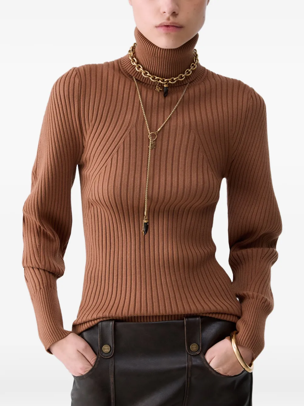 LIU JO turtleneck sweater with balloon sleeves - Nude