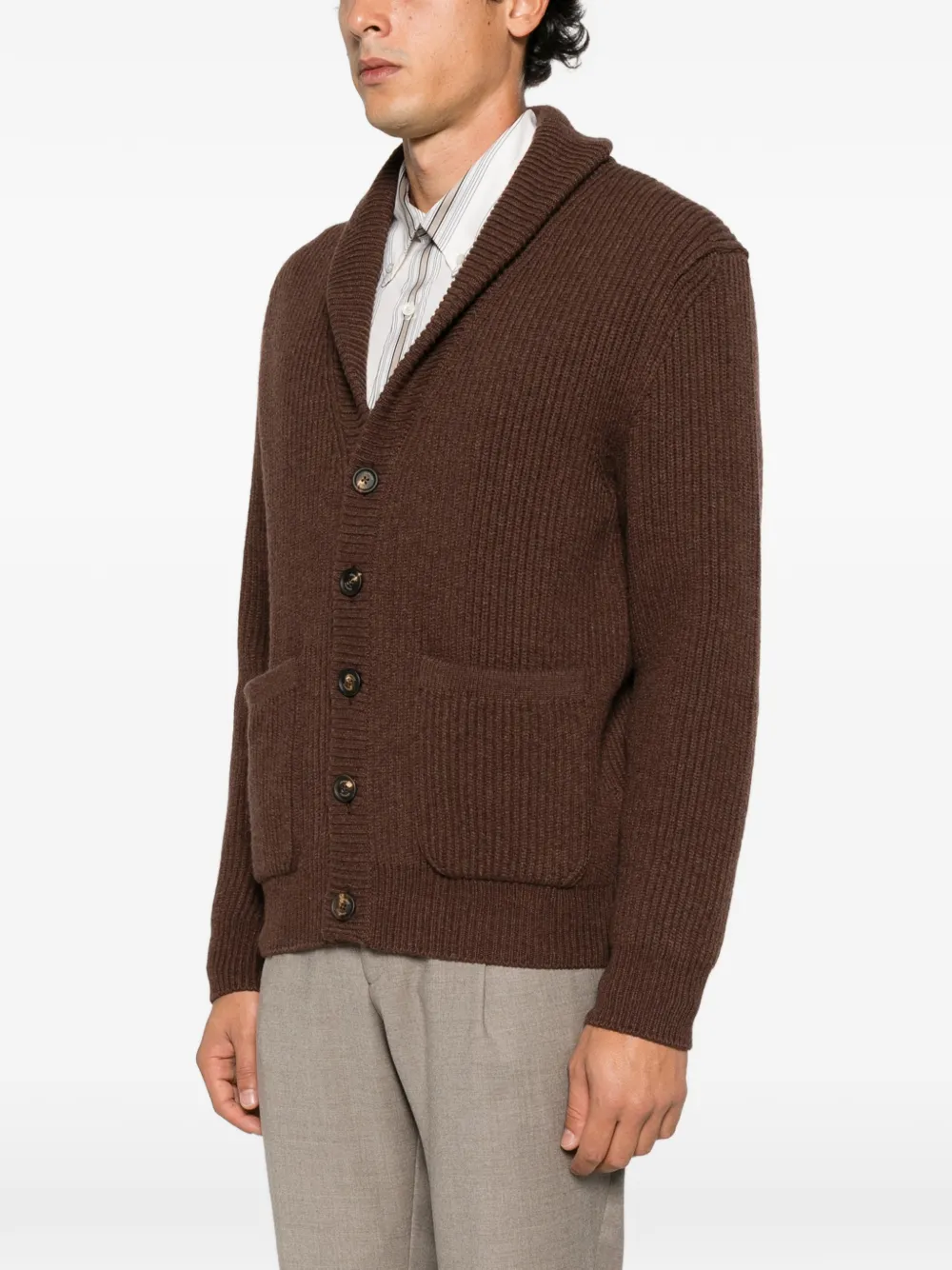 Eleventy ribbed-knit shawl-collar cardigan Bruin