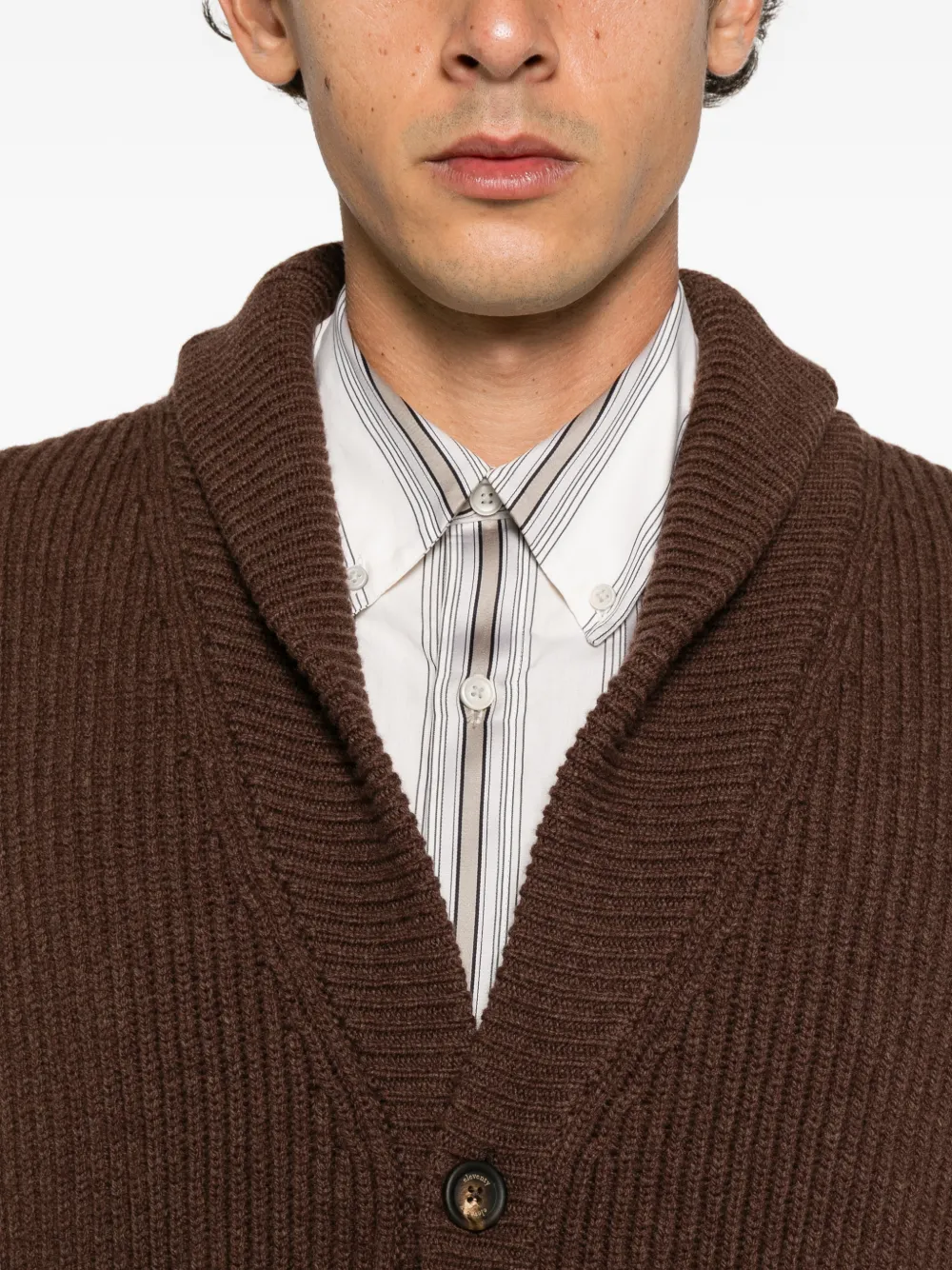 Eleventy ribbed-knit shawl-collar cardigan Bruin
