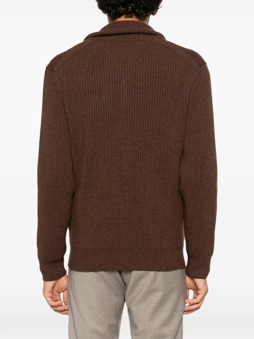 Eleventy ribbed-knit shawl-collar cardigan Bruin