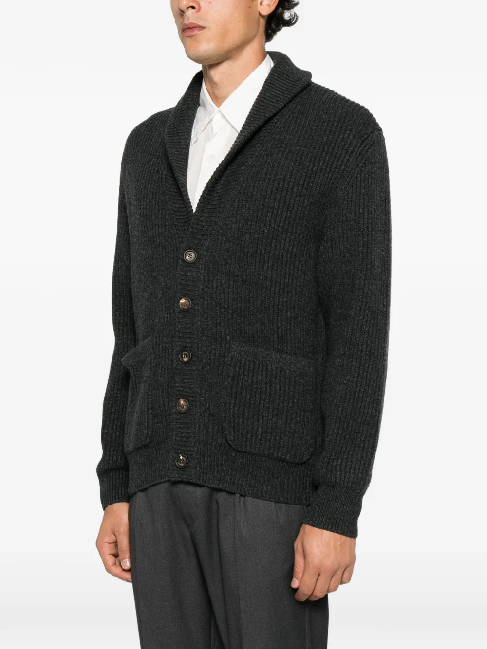 Eleventy ribbed shawl-collar cardigan Grijs