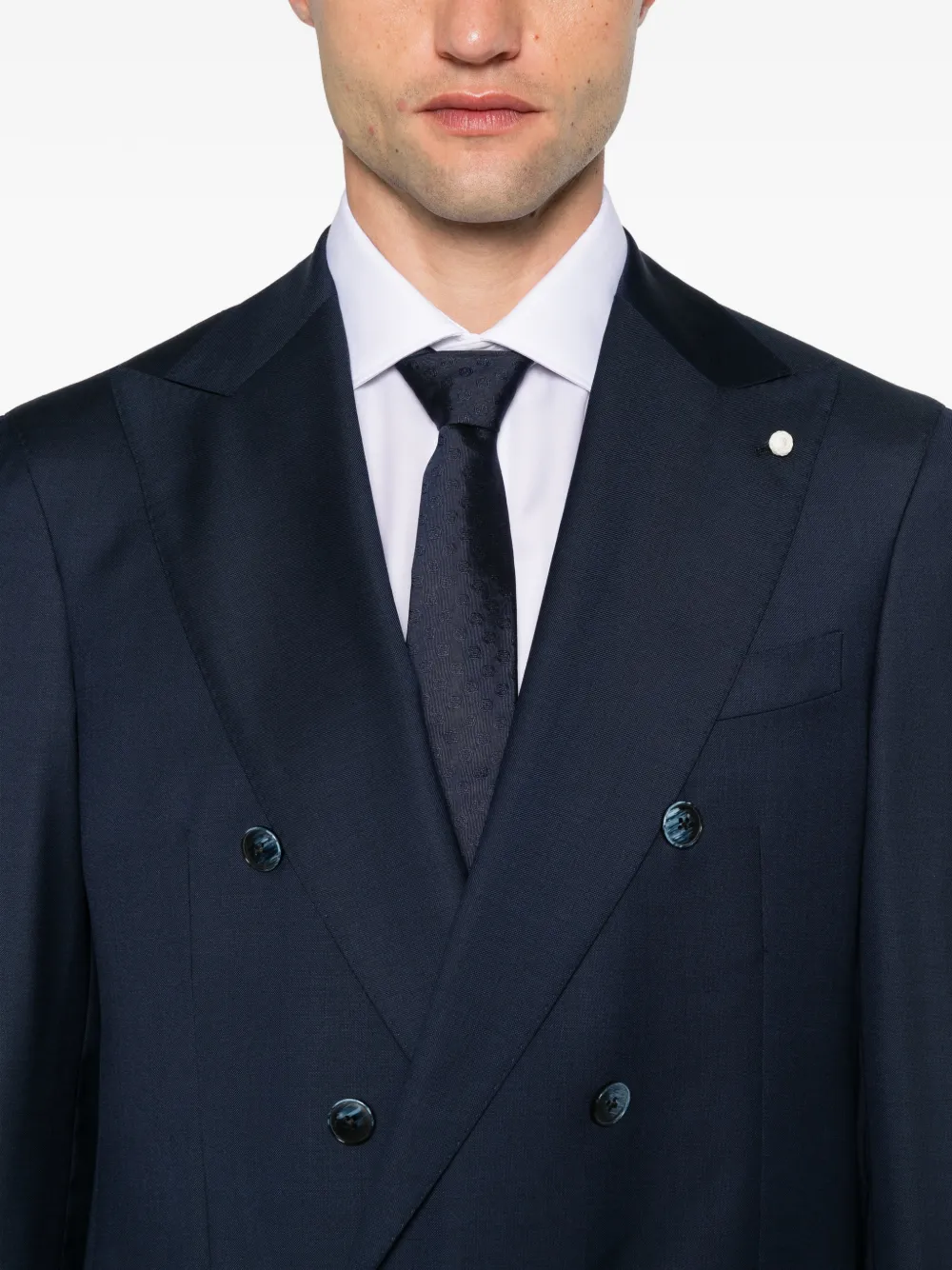 LUIGI BIANCHI MANTOVA Pak met dubbele rij knopen en opstaande revers Blauw