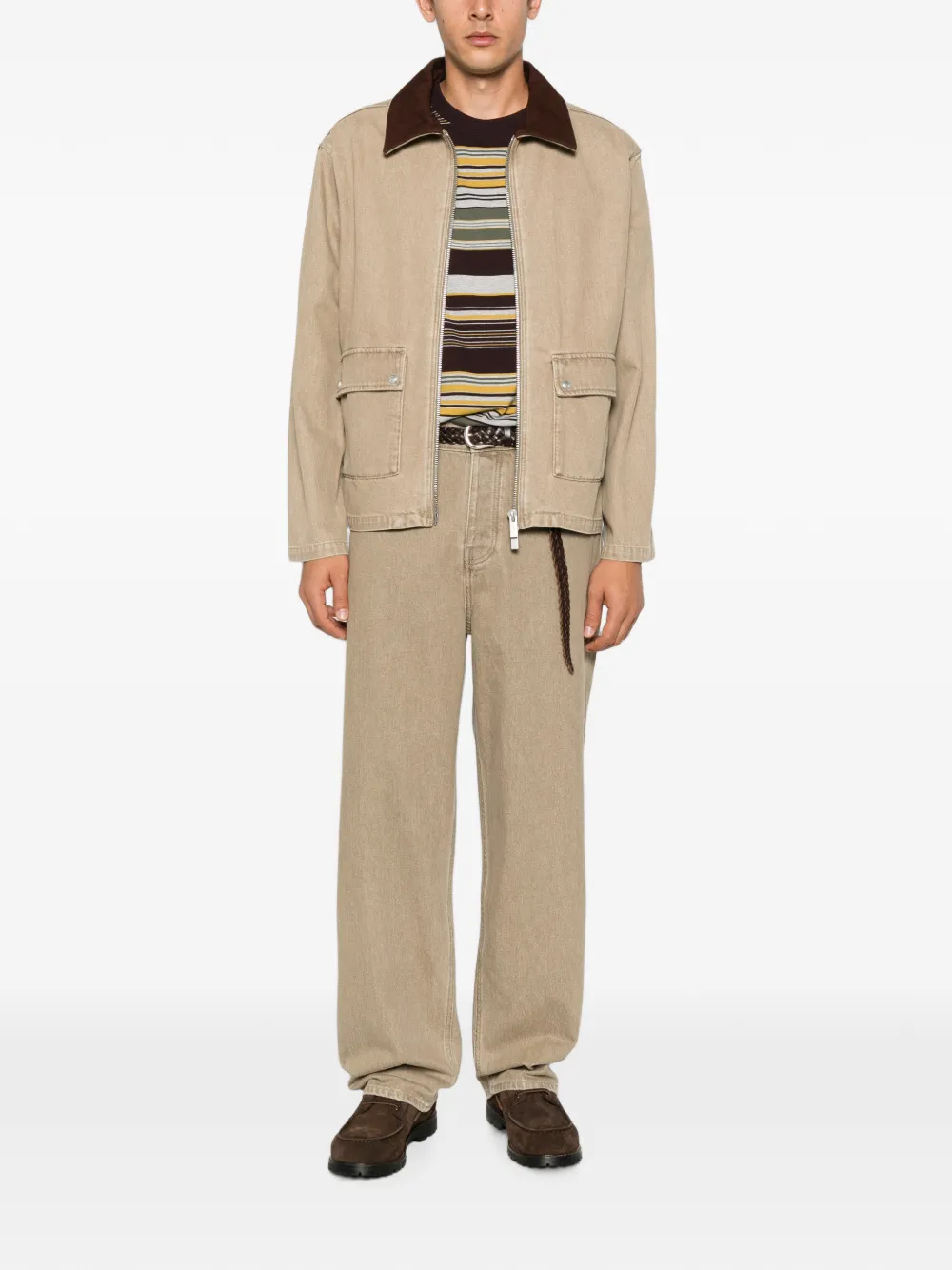 Drôle De Monsieur contrast-collar cotton jacket Beige