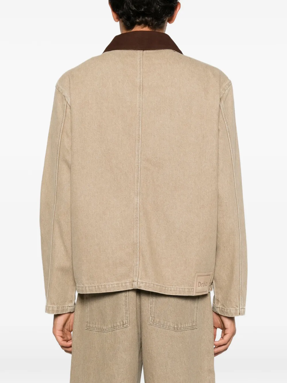 Drôle De Monsieur contrast-collar cotton jacket Beige