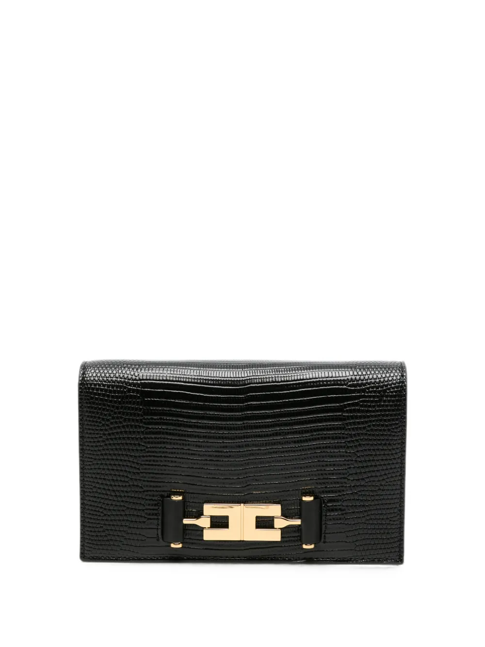 Elisabetta Franchi lizard-effect logo-plaque mini crossbody bag - Schwarz