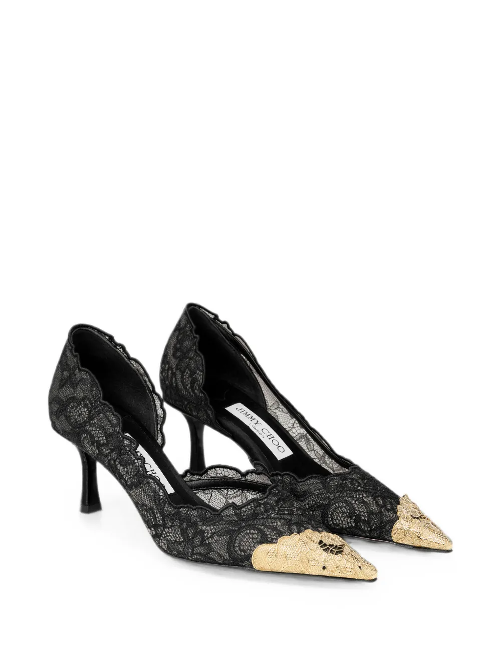 Jimmy Choo Faiz 65 black and vintage-gold lace pumps with metal-lace detail Zwart