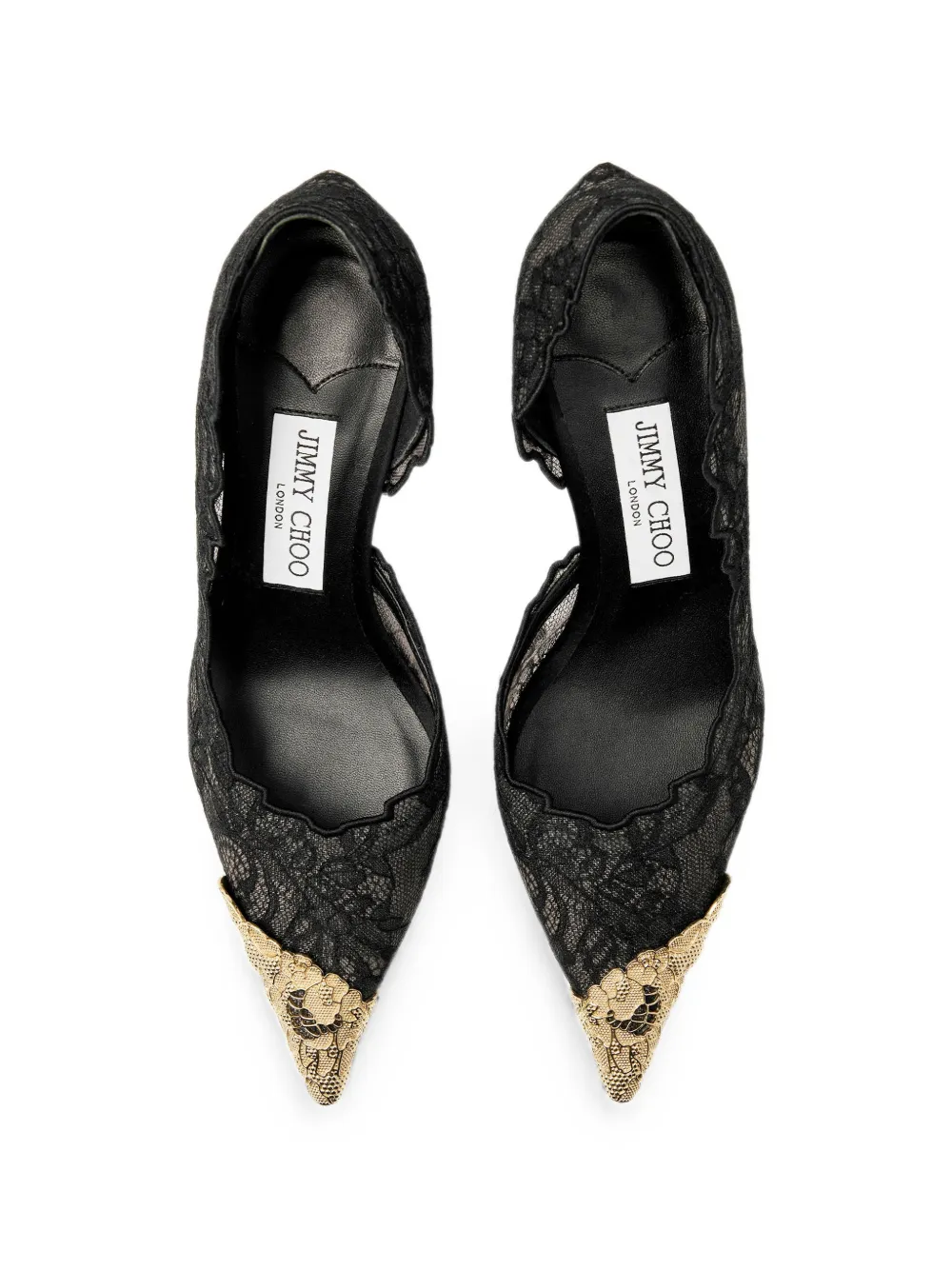 Jimmy Choo Faiz 65 black and vintage-gold lace pumps with metal-lace detail Zwart