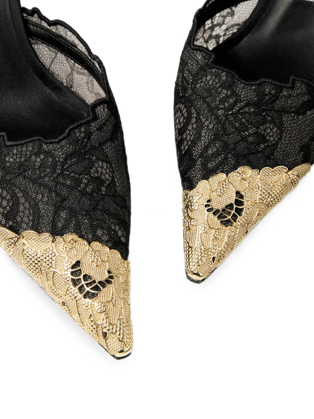 Jimmy Choo Faiz 65 black and vintage-gold lace pumps with metal-lace detail Zwart