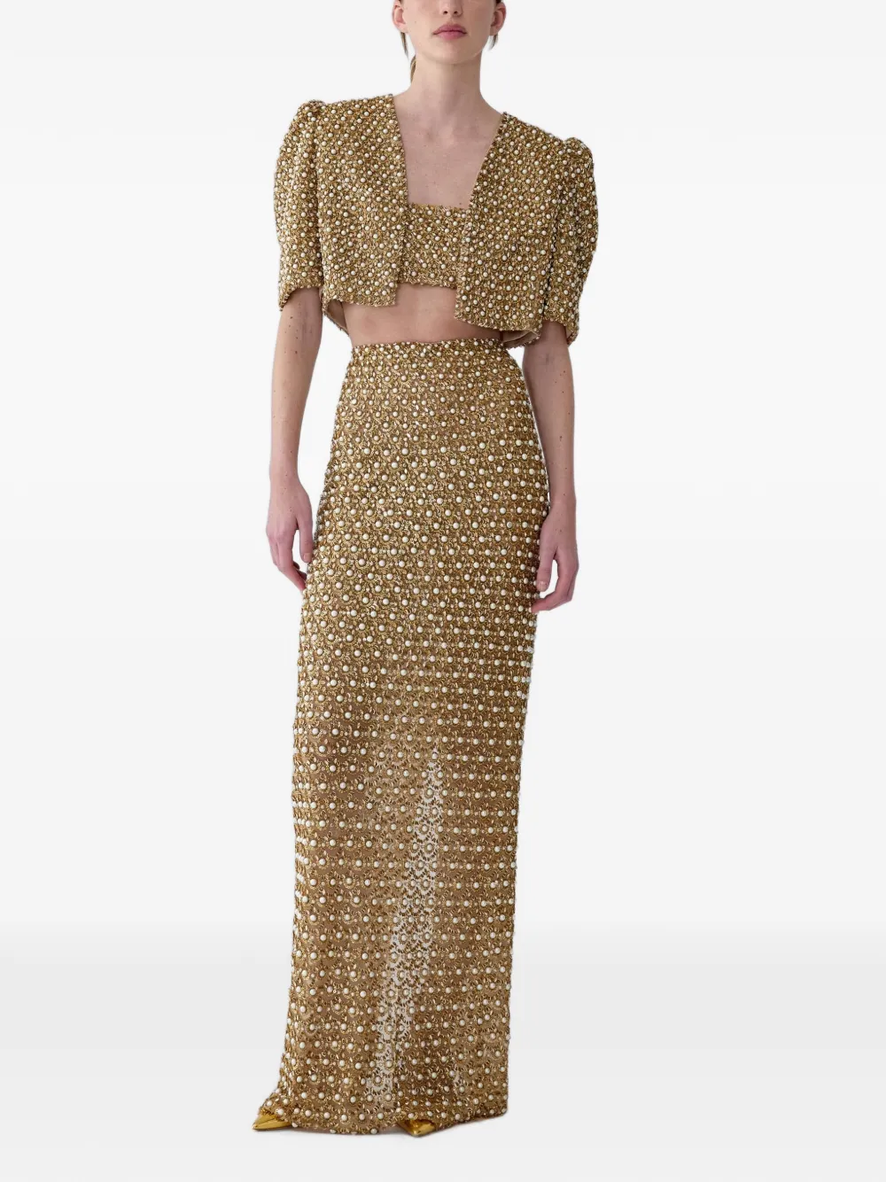 Carolina Herrera embellished column long skirt Goud