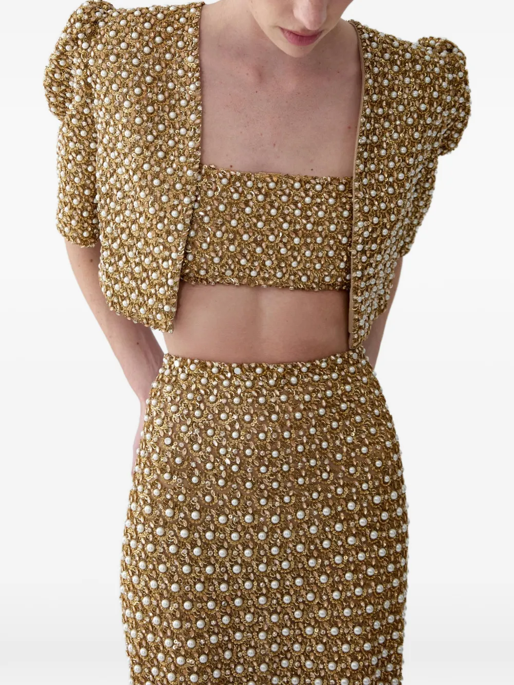 Carolina Herrera embellished column long skirt Goud