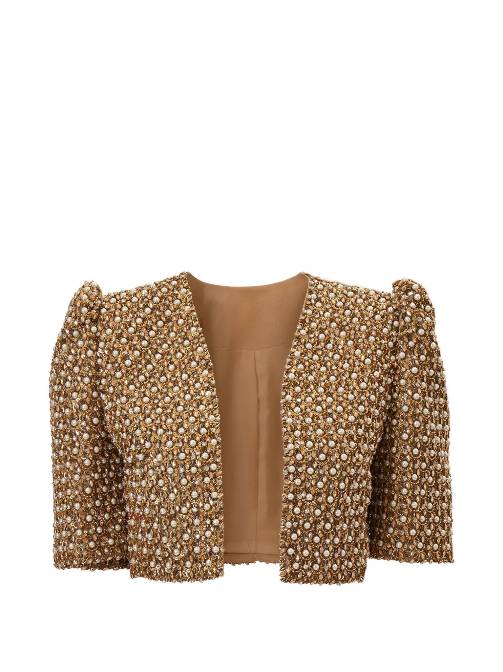 Carolina Herrera faux-pearl embellished cropped jacket - Gold