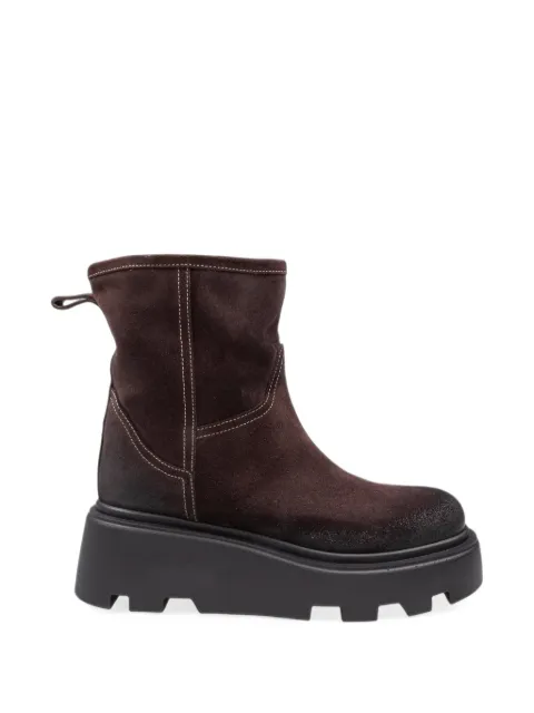 Premiata mocha-colored split-leather ankle boots with a thick sole