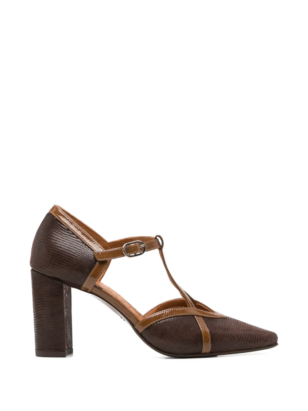 Chie Mihara Awear pumps met hagedissen-effect en T-bandje Bruin