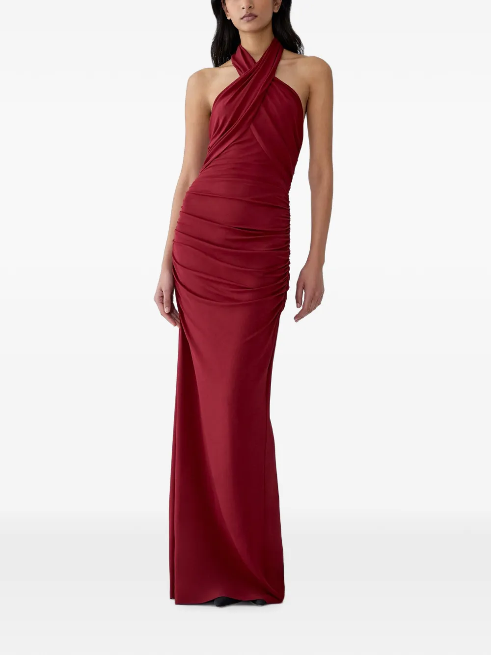 Carolina Herrera criss-cross halterneck gown Rood