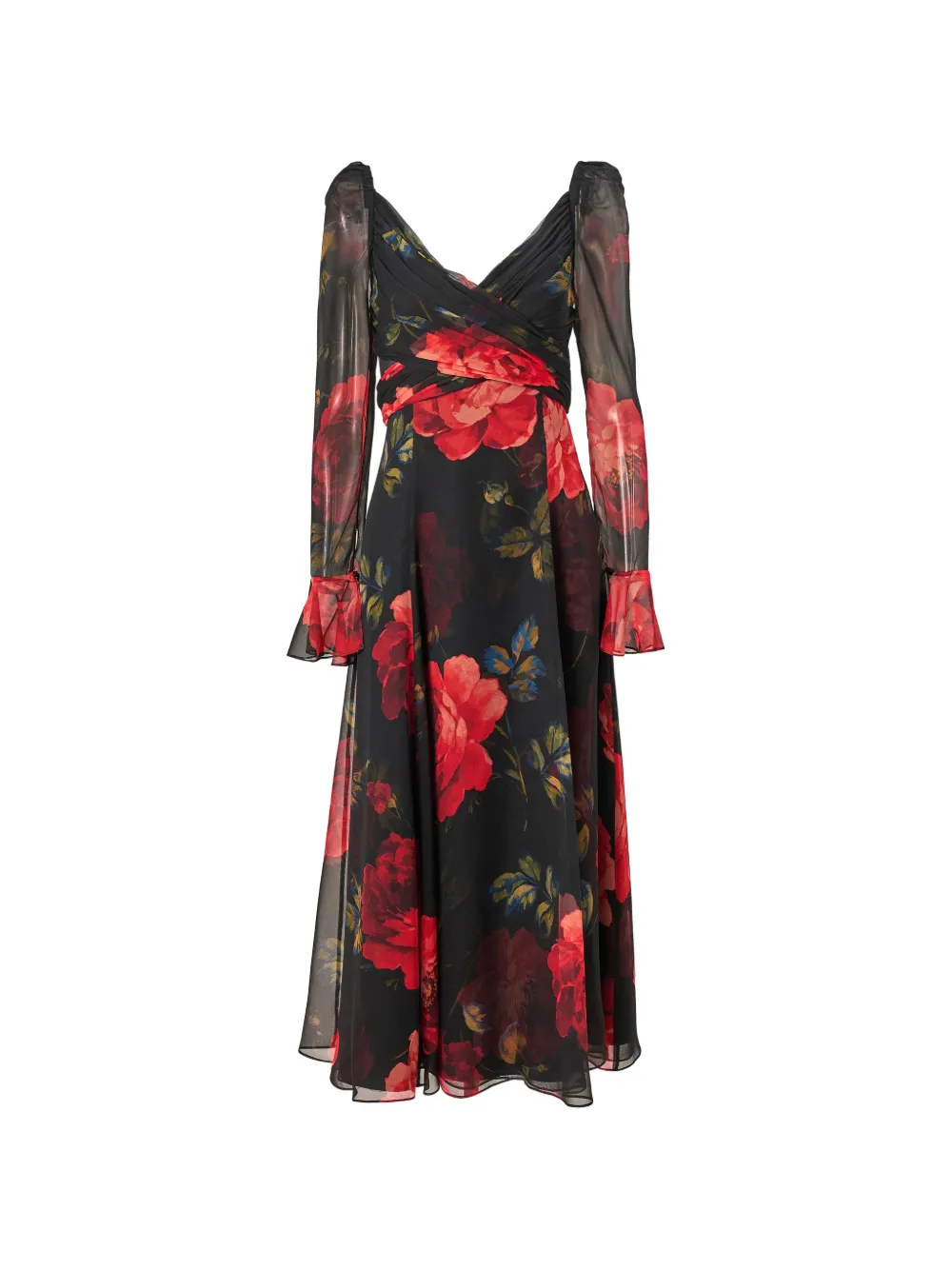 Carolina Herrera rose-print silk midi dress - Schwarz