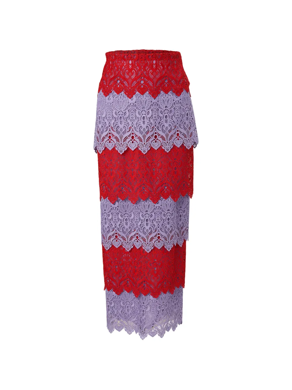 Carolina Herrera lace-trim midi pencil skirt - Rot