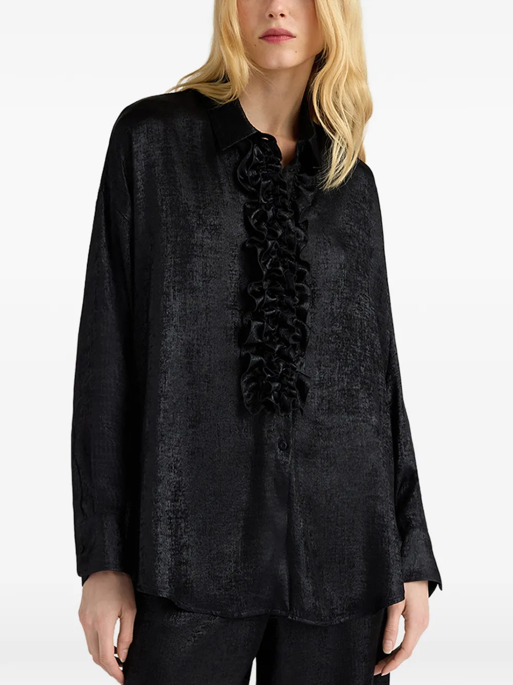 MOMONÌ Bilancia Bis blouse met ruches Zwart
