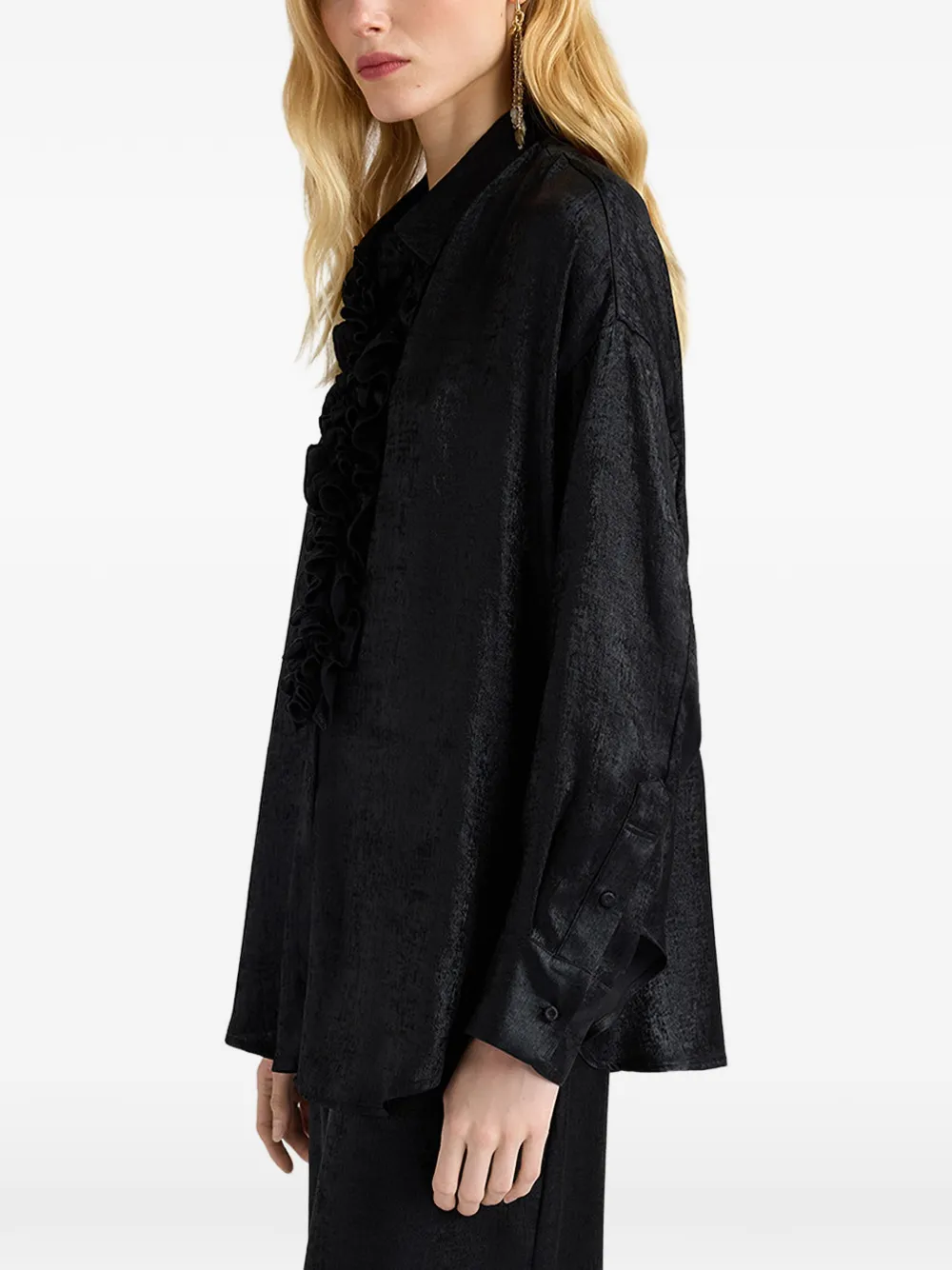 MOMONÌ Bilancia Bis blouse met ruches Zwart