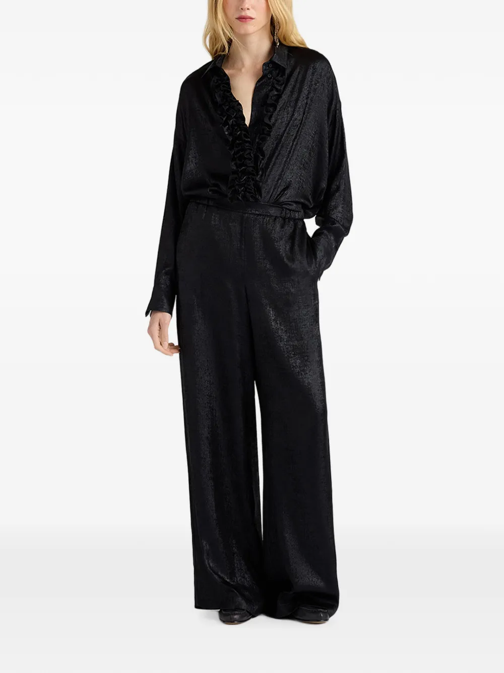 MOMONÌ Bilancia Bis blouse met ruches Zwart