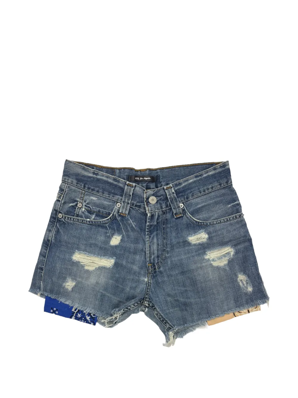 Htc Los Angeles distressed bandana-insert shorts - Blu