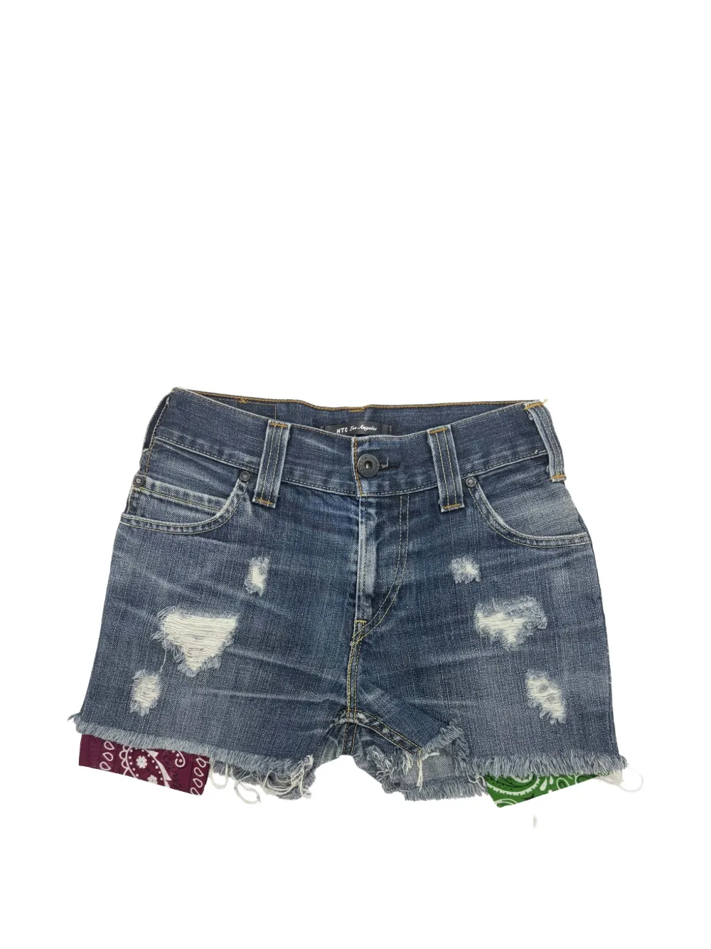 Htc Los Angeles distressed bandana-insert shorts - Blu