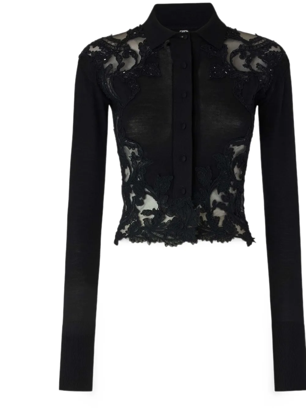 Ermanno Scervino Blouse verfraaid met kralen en kanten vlakken Zwart