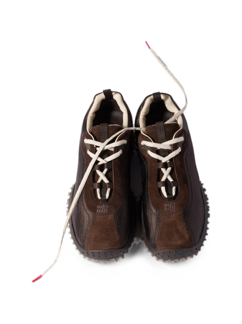 Miu Bubble technische stof en suède sneakers Bruin