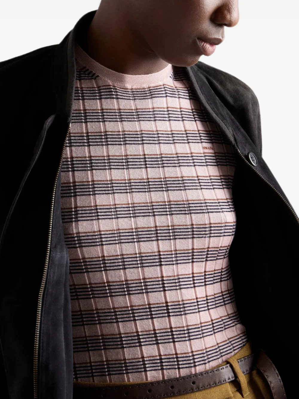 Prada Gestreepte kasjmier en zijden trui met korte mouwen Roze