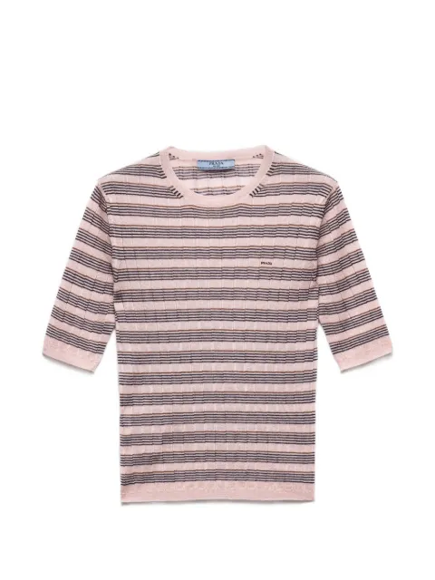 Prada short-sleeved striped cashmere and silk sweater