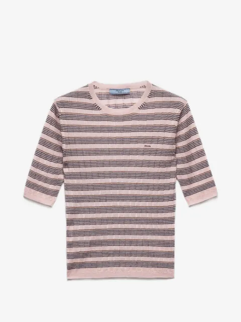 Prada short-sleeved striped cashmere and silk sweater