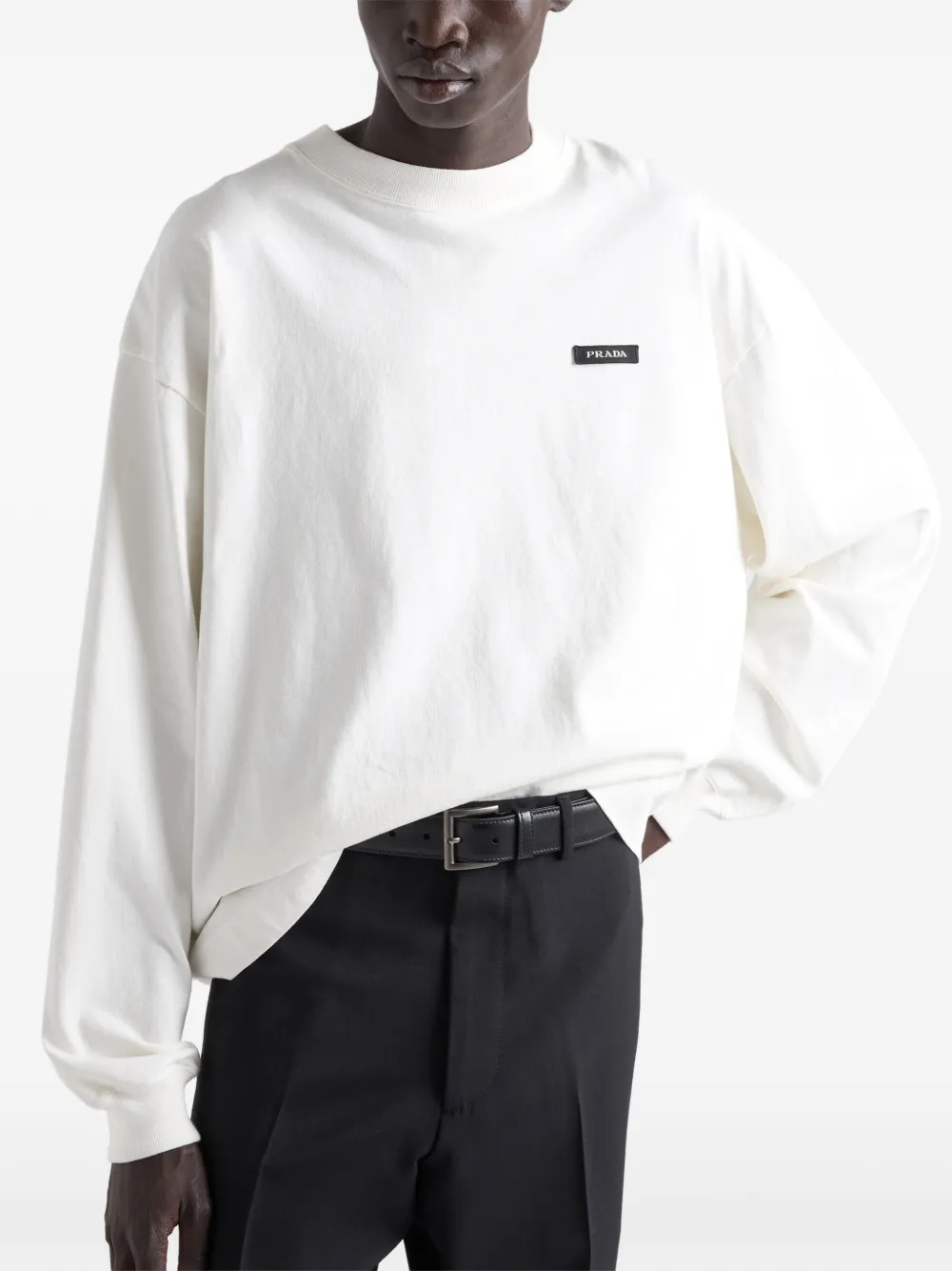 Prada T-shirt met logopatch en lange mouwen Wit