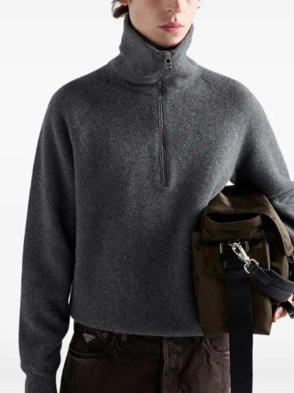Prada Wool And Cashmere Polo Sweater | Grey | FARFETCH