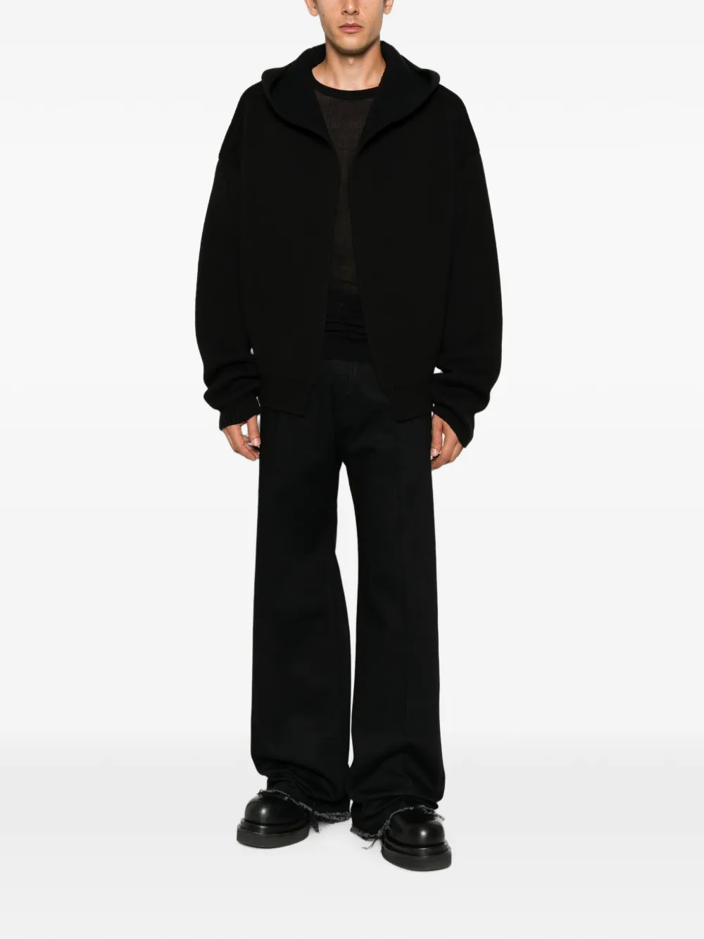 Rick Owens Geth jeans met onafgewerkte randen en wijde pijpen Zwart