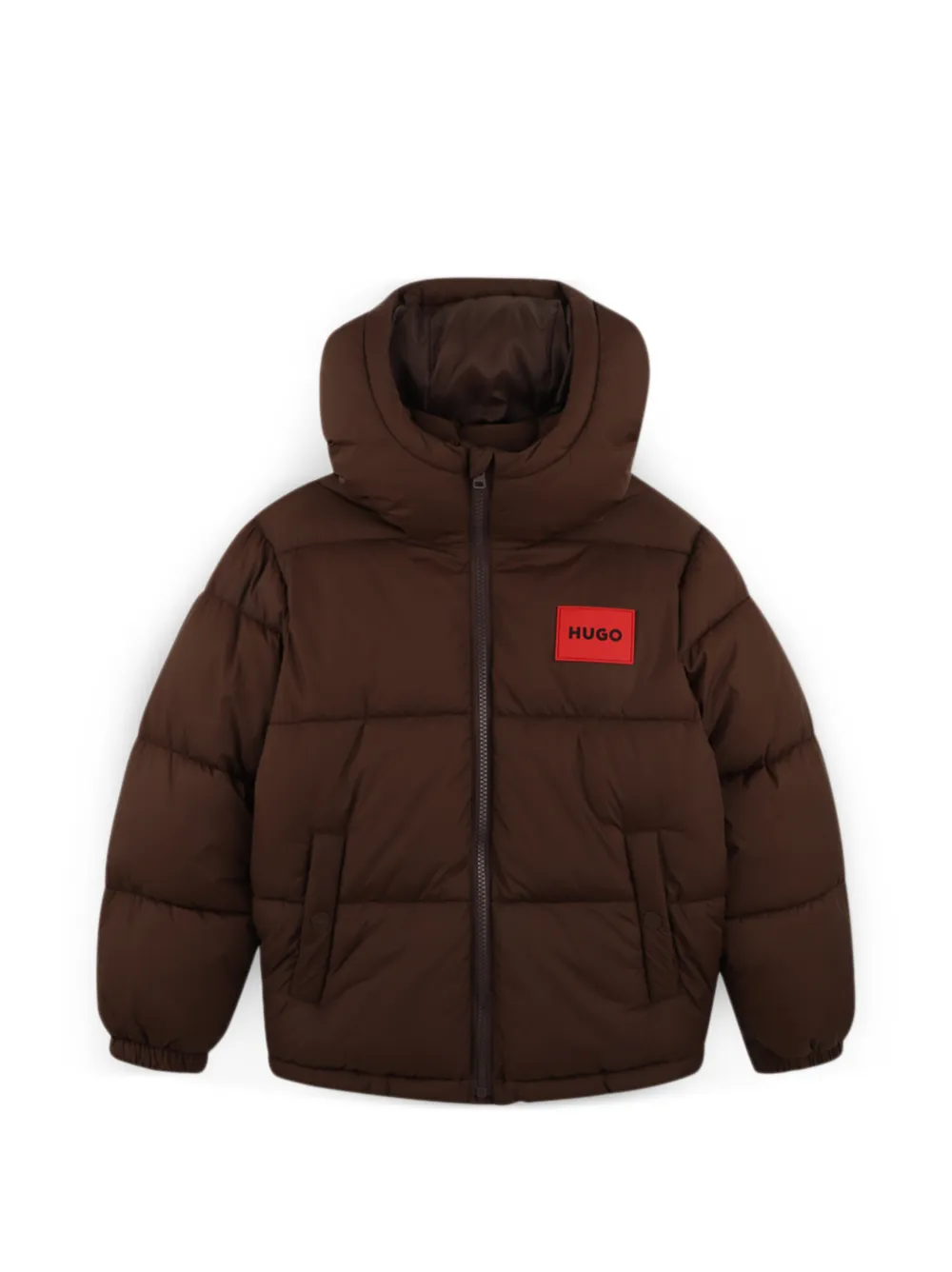 HUGO KIDS padded logo-patch jacket - Marrone