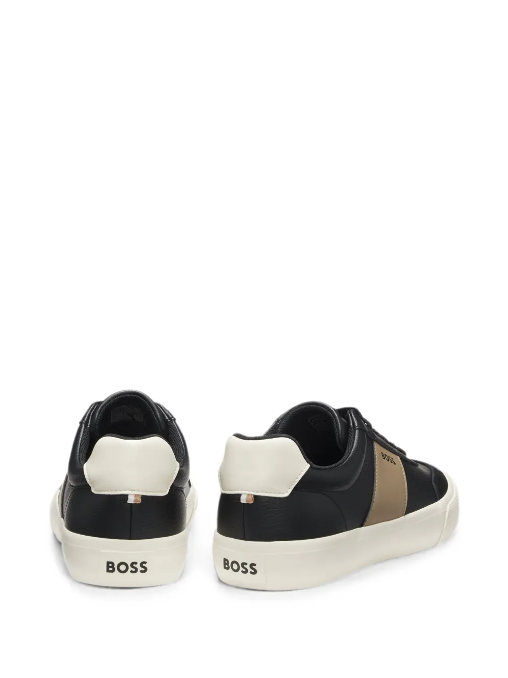 BOSS leather-trim trainers in faux leather Zwart