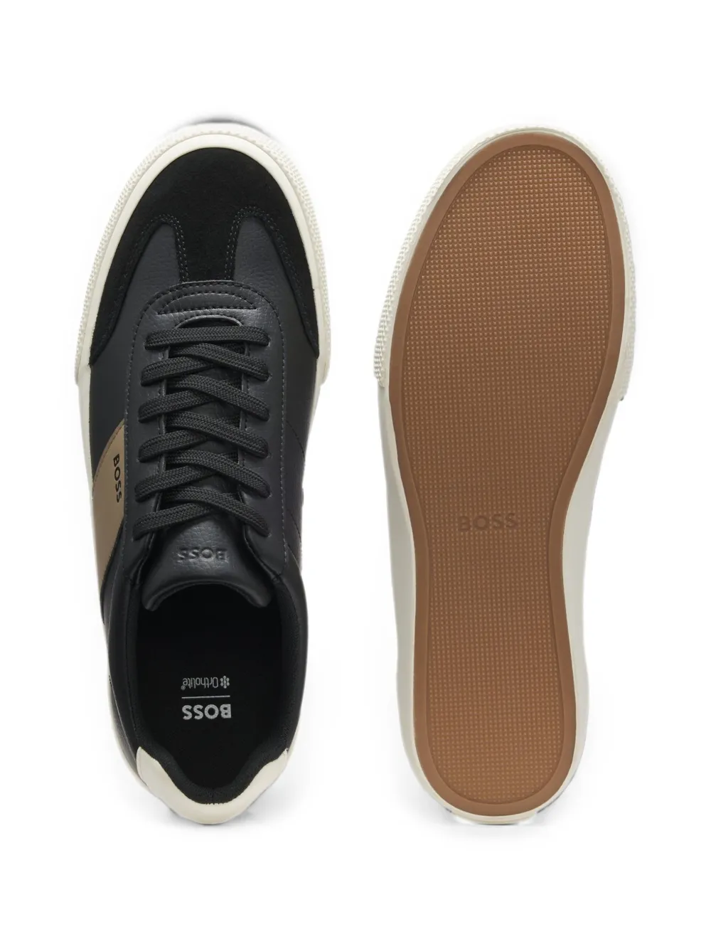 BOSS leather-trim trainers in faux leather Zwart
