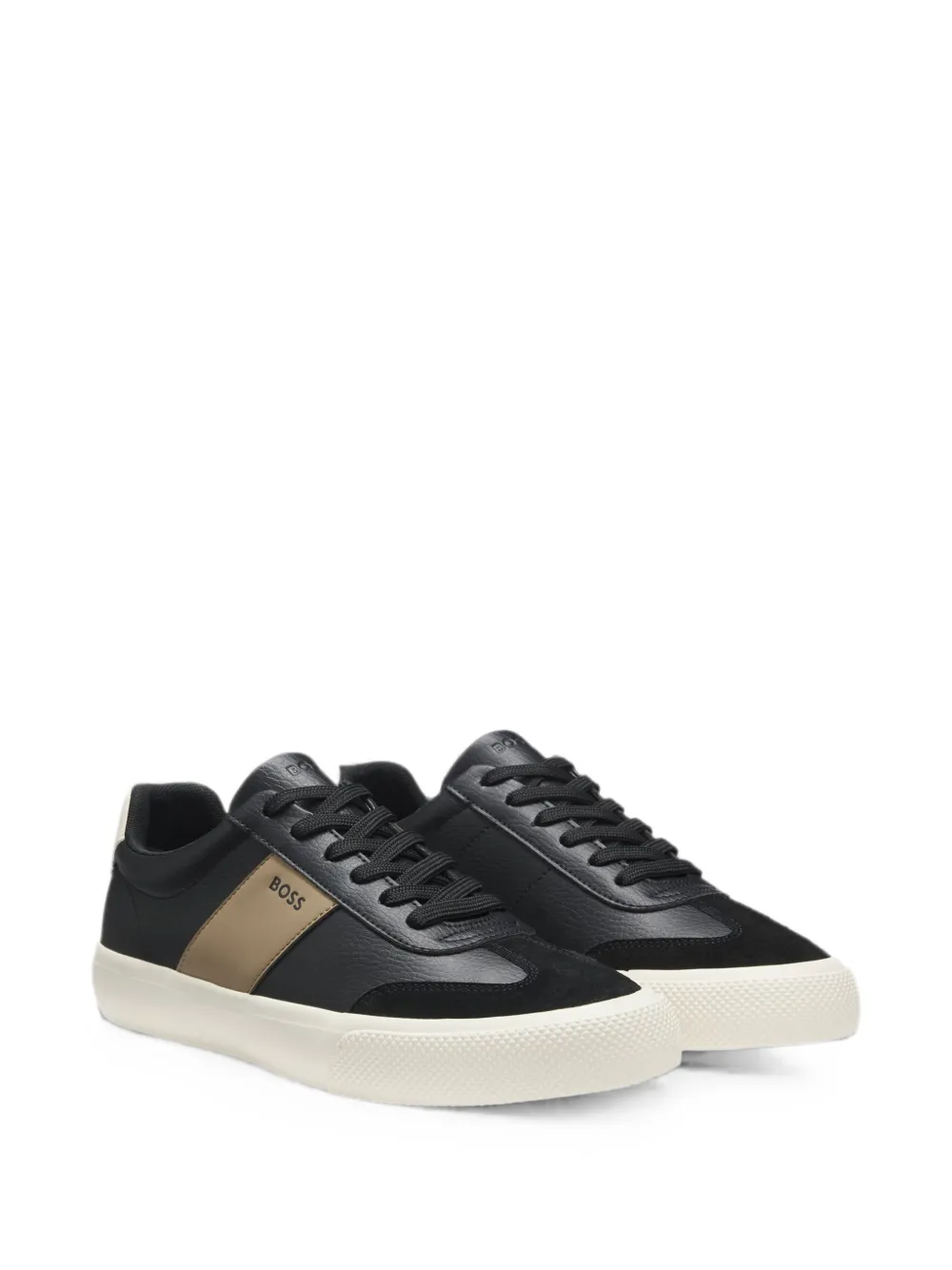 BOSS leather-trim trainers in faux leather Zwart