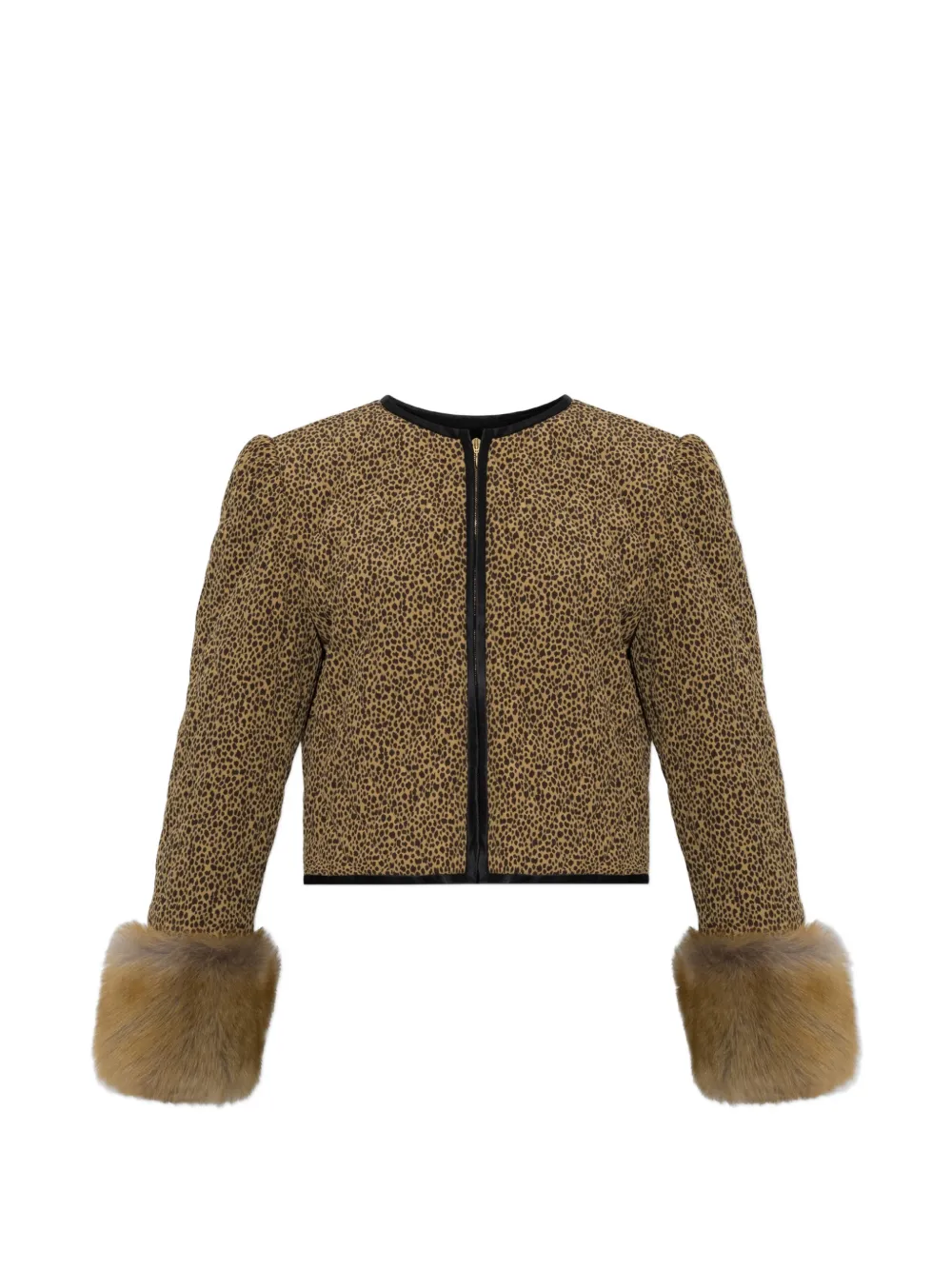 Valentino Garavani leopard-print faux-fur trim jacket - Nude