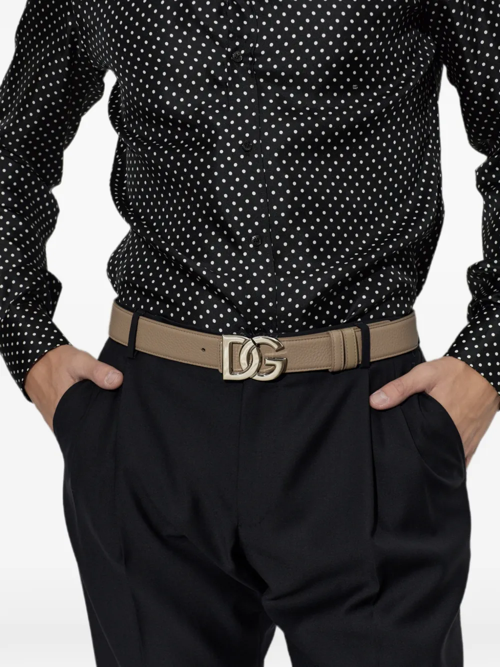 Dolce & Gabbana Leren riem met DG-logo Beige