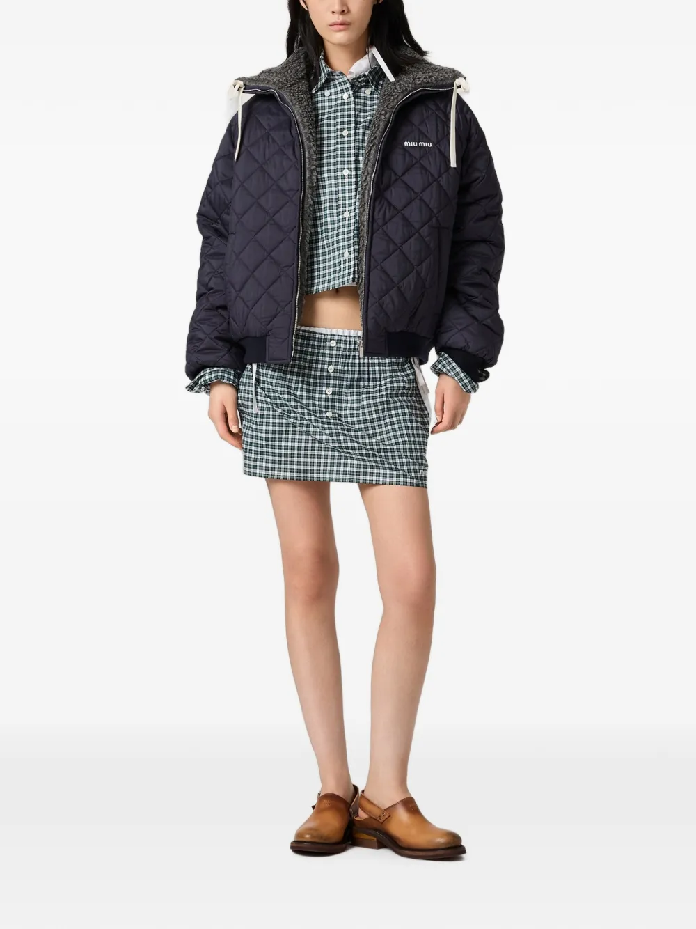 Miu Gewatteerd jack met lammy kraag Blauw