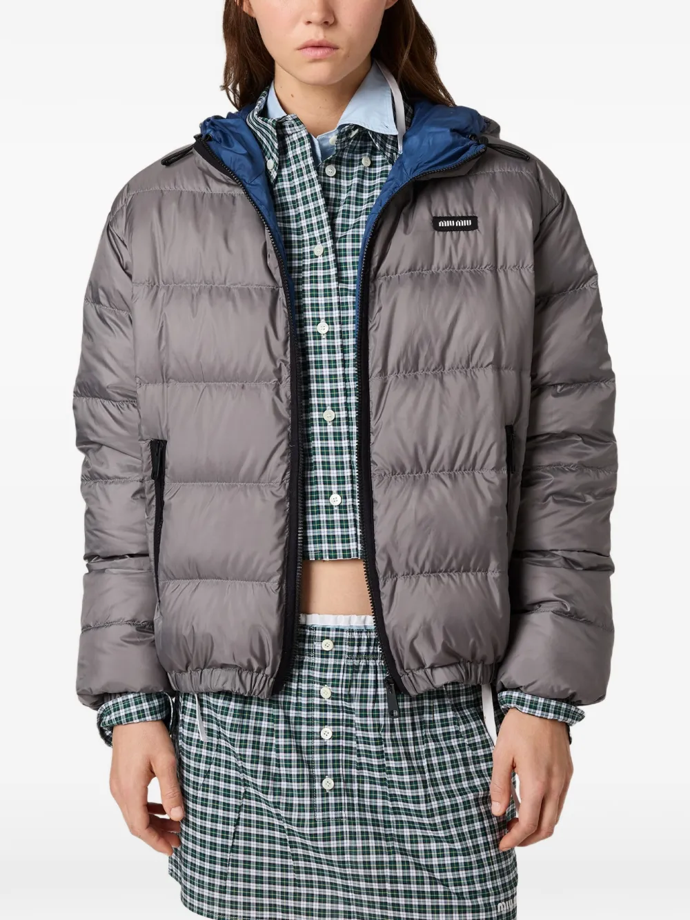 Miu Light Pongé donsjack met capuchon Grijs