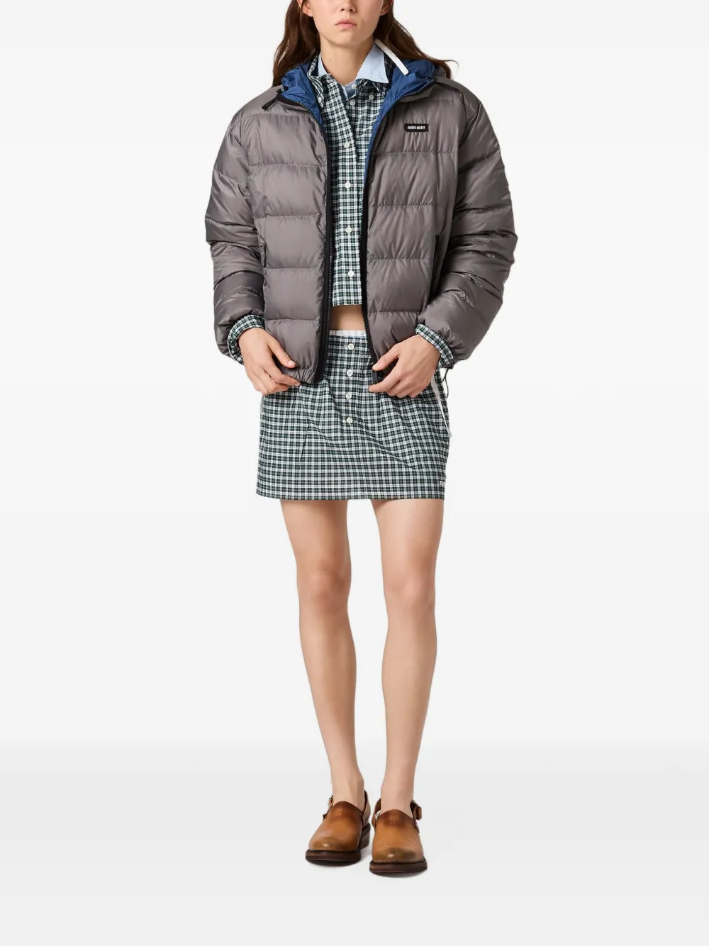Miu Light Pongé donsjack met capuchon Grijs