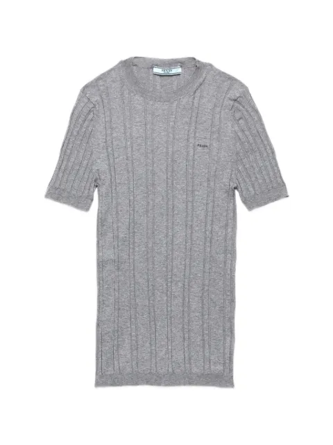 Prada short-sleeved ribbed-knit cotton sweater