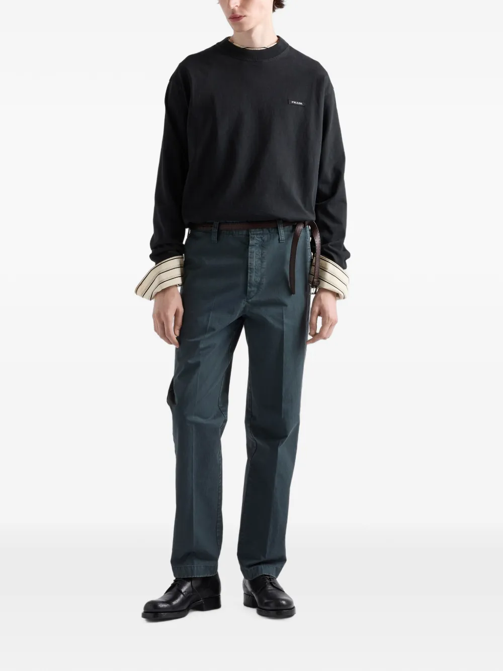 Prada Katoenen T-shirt met lange mouwen Zwart