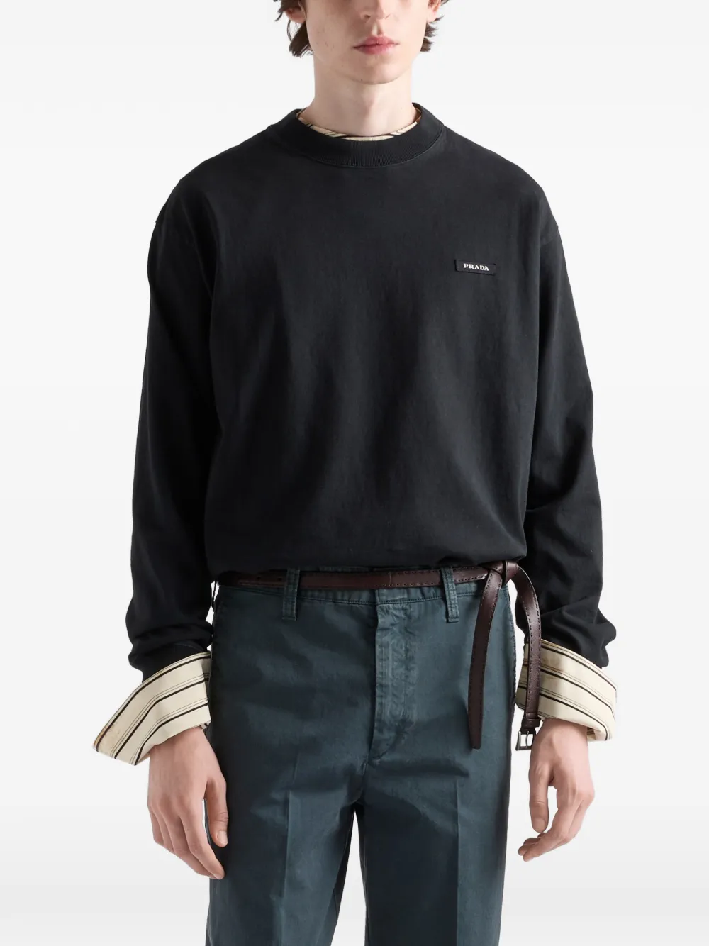Prada Katoenen T-shirt met lange mouwen Zwart