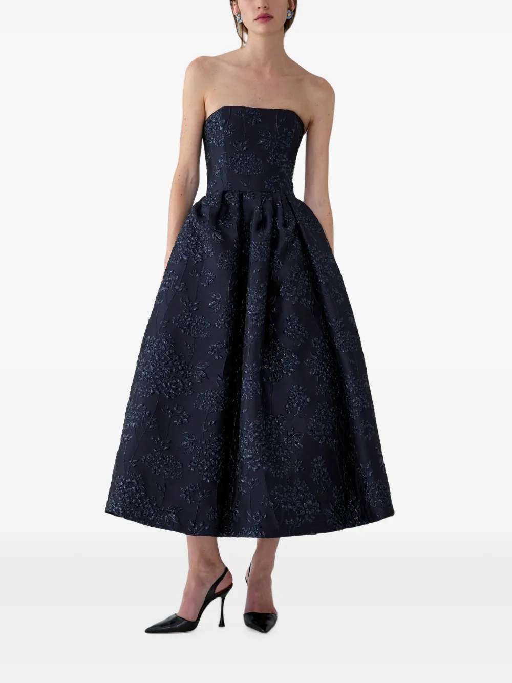 Carolina Herrera floral-jacquard strapless midi dress - Blau