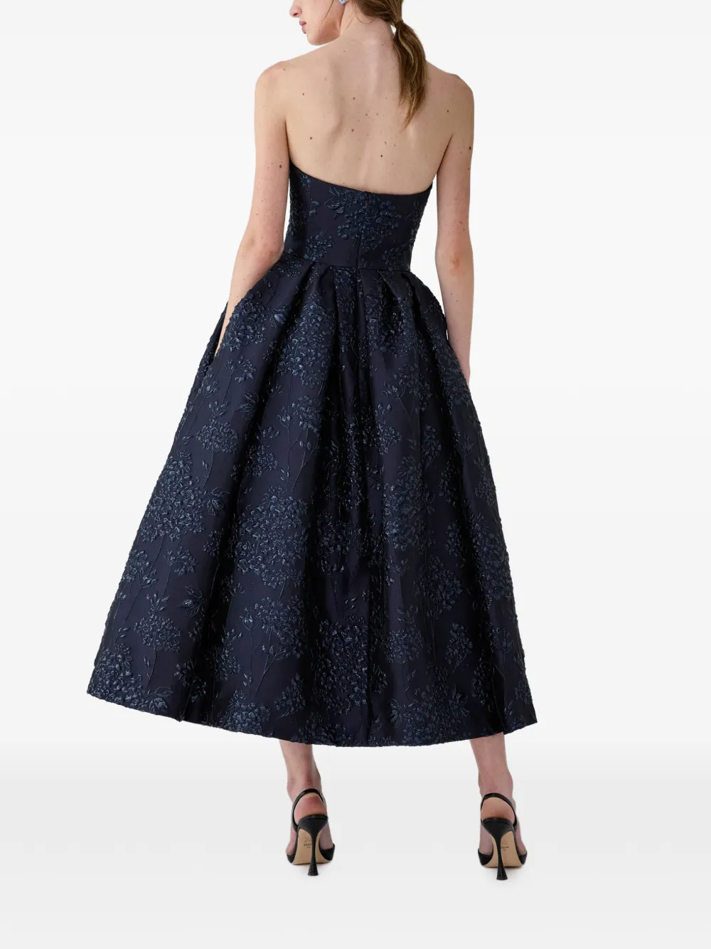 Carolina Herrera Strapless midi-jurk met bloemen-jacquard Blauw