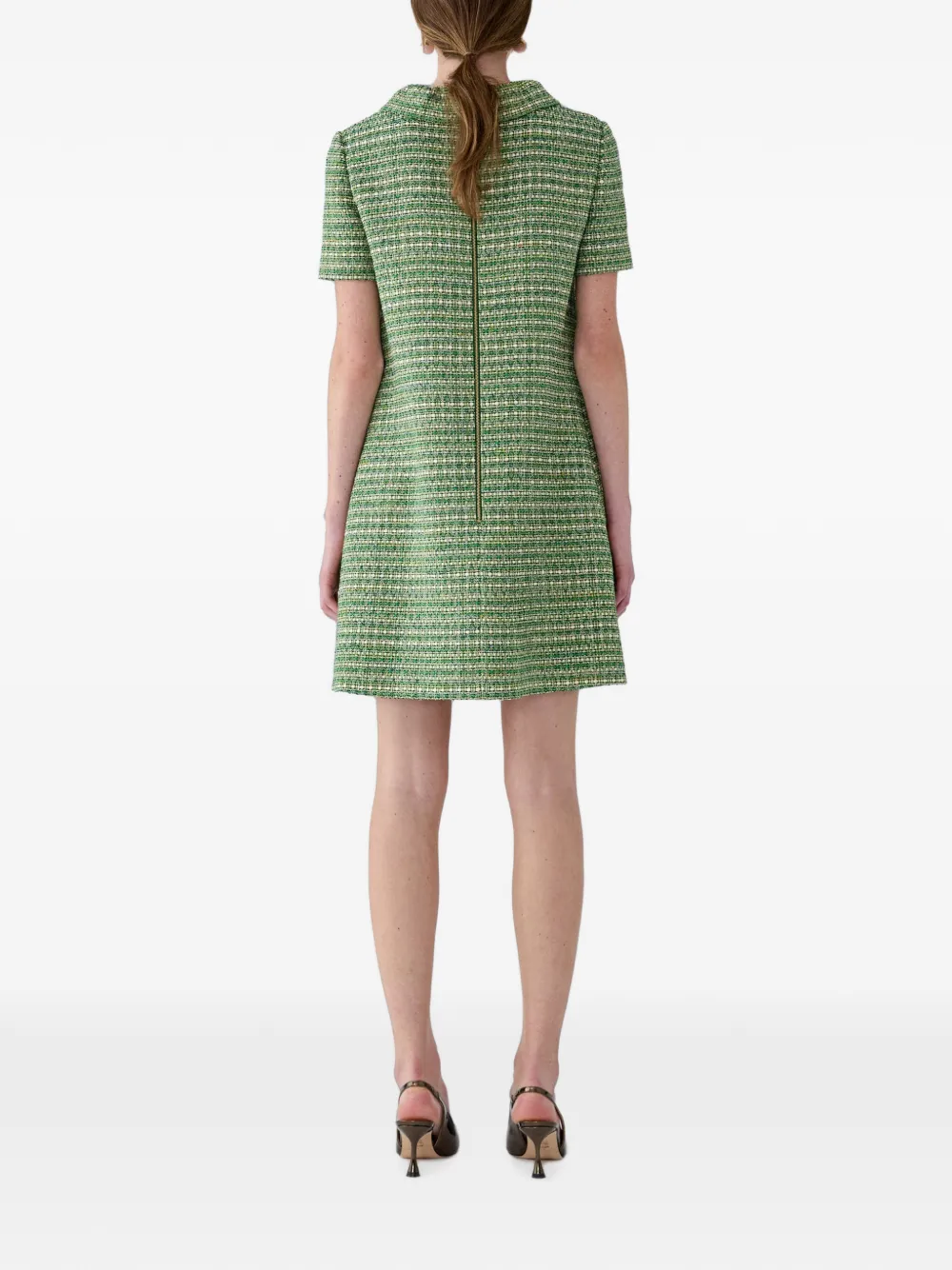 Carolina Herrera Tweed shiftjurk met knopen en mini-jurk Groen