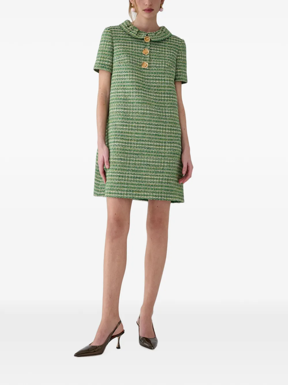 Carolina Herrera Tweed shiftjurk met knopen en mini-jurk Groen